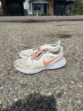 Nike Women’s Athletic Sneakers in White with Coral Accents